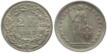 2 Franken 1947 B - fast unzirkuliert
